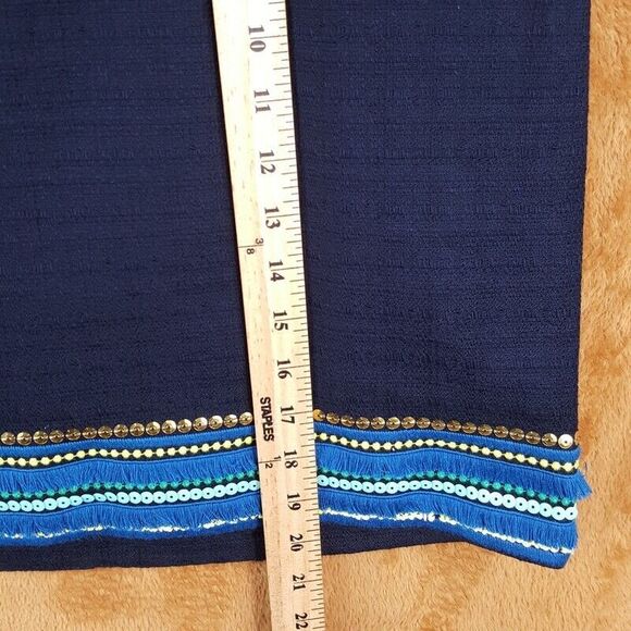 TALBOTS Womens Skirt Size 4 Blue Tweed Straight Lined Frayed Sequins Hem Cotton - Picture 8 of 9